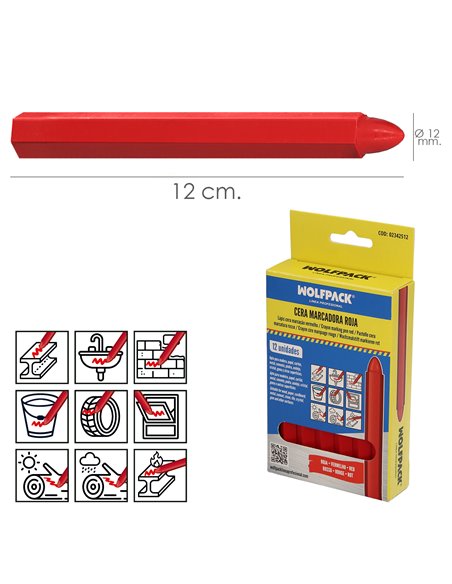 Cera Marcadora Roja (Caja 12 Piezas)  Cera Trazadora, Marcador Industrial, Marcador Metal, Marcador Piedras