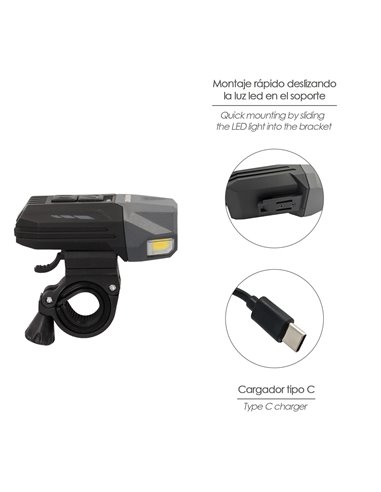 Luz Led Frontal Para Bicicleta / Patinete 800 Lumenes (7 Modos) Bateria Recargable USB
