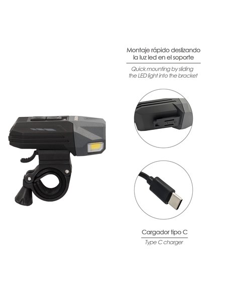 Luz Led Frontal Para Bicicleta / Patinete 800 Lumenes (7 Modos) Bateria Recargable USB