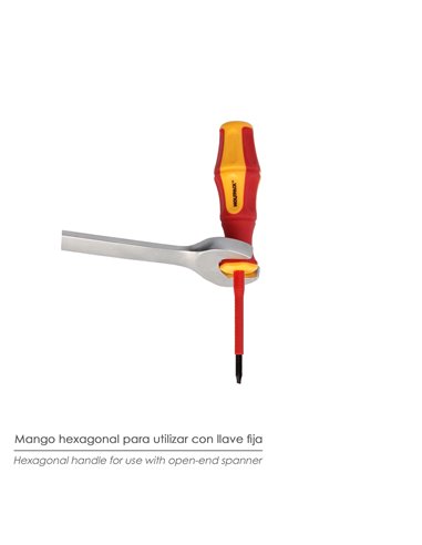 Destornillador Plano Aislado Certificado VDE 1.000 V. Medida 1,0 x Ø 5,5 x 125 mm. Destornillador Seguridad Electricista