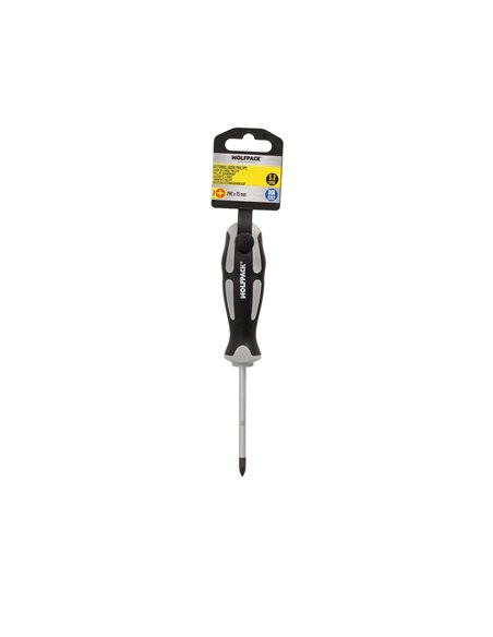 Destornillador Phillips Acero S2 Mango TPR Bimaterial. Medida PH 1 x Ø 5,0 x 75 mm.  DIN5262.