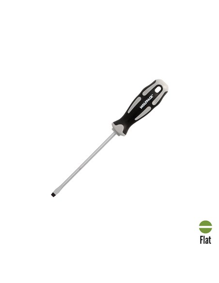 Destornillador Plano Estampado Acero S2 Mango TPR Bimaterial. Medida 1,0 x Ø 5,5 x 125 mm.  DIN5265