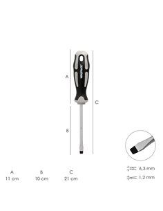 Destornillador Plano Estampado Acero S2 Mango TPR Bimaterial. Medida 1,2 x Ø 6,5 x 100 mm.  DIN5265 2