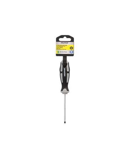 Destornillador Plano Vaciado Acero S2 Mango TPR Bimaterial. Medida 0,8 x Ø 4,0 x 75 mm.  DIN5265