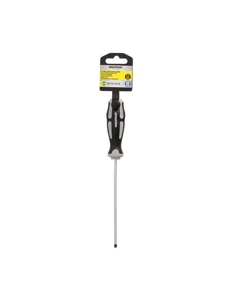 Destornillador Plano Vaciado Acero S2 Mango TPR Bimaterial. Medida 0,8 x Ø 4,0 x 125 mm.  DIN5265