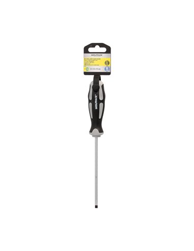 Destornillador Plano Vaciado Acero S2 Mango TPR Bimaterial. Medida 1,0 x Ø 5,0 x 125 mm.  DIN5265
