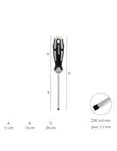 Destornillador Plano Vaciado Acero S2 Mango TPR Bimaterial. Medida 1,2 x Ø 6,0 x 150 mm.  DIN5265 2