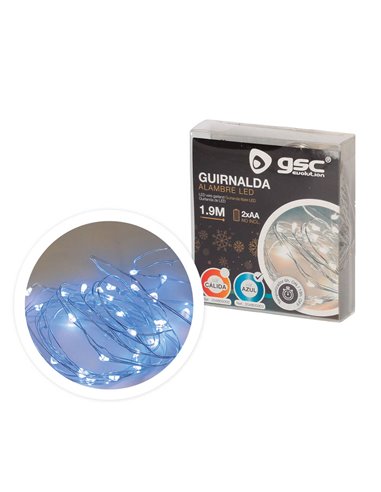 Guirnalda alambre LED 1,9M 2xAA Azul