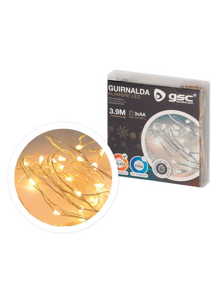 Guirnalda alambre LED 3,9M 3xAA Luz cálida