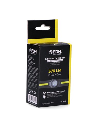 Linterna cabeza 3w+ 5w cob 2 leds 370lm 1200mah edm