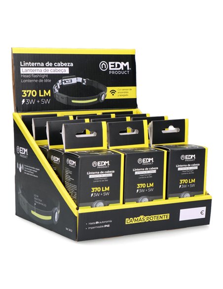 Linterna cabeza 3w+ 5w cob 2 leds 370lm 1200mah edm