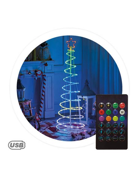 Árbol LED 1,5M con USB + mando 32 funciones RGB IP44