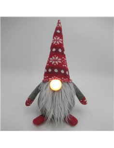Gnomo gris y rojo 26cm (altura) sentado con luz en la nariz (copia)