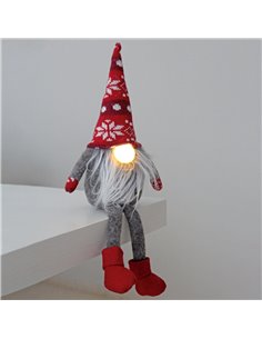 Gnomo de Natal LED com pernas suspensas Dremth 41cm 2xCR2032 Vermelho e Cinza