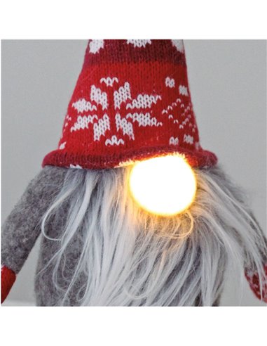 Gnomo gris y rojo 50cm (altura)  sentado con luz en la nariz (copia)