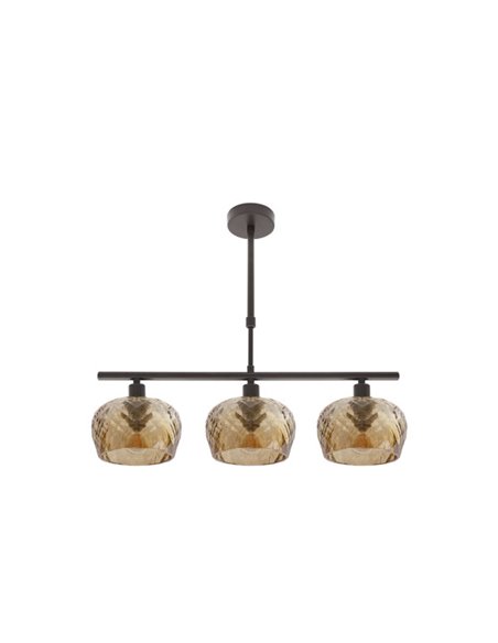 Lampara Estela 3xe14 Marron Regx55x13 Cm C/tulipas  Cristal Tallado Ambar