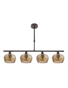 Lampara Estela 4xe14 Marron Regx75x13 Cm C/tulipas  Cristal Tallado Ambar