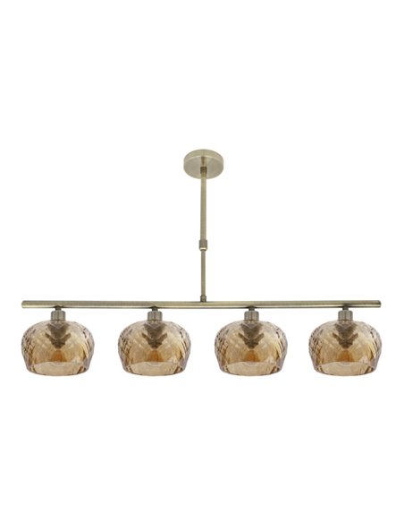 Lampara Estela 4xe14 Cuero Regx75x13 Cm C/tulipas  Cristal Tallado Ambar