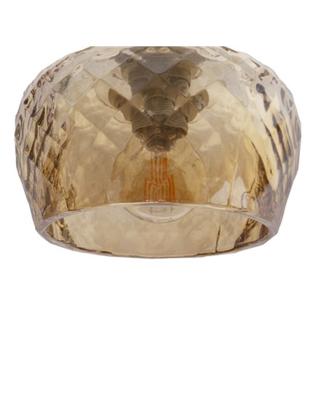 Lampara Estela 3xe14 Cuero Regx55x13 Cm C/tulipas  Cristal Tallado Ambar