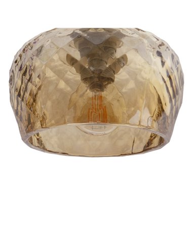 Lampara Estela 4xe14 Cuero Regx75x13 Cm C/tulipas  Cristal Tallado Ambar
