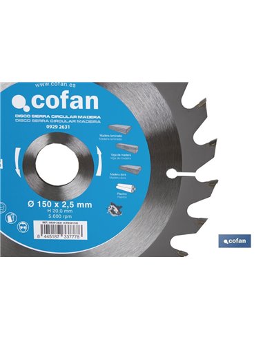 Disco de serra para madeira Ø150 x 20mm, 24 dentes