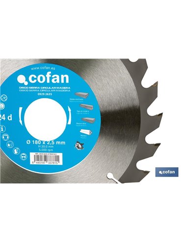 DISCO DE SIERRA CIRCULAR PARA MADERA Ø180 X 2,5 X 30 MM, 24 DIENTES