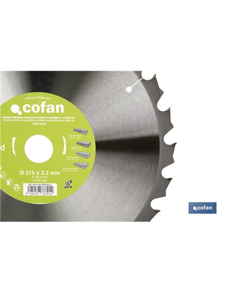 Disco de Esquadria Ø315 x 30mm, 24 Dentes
