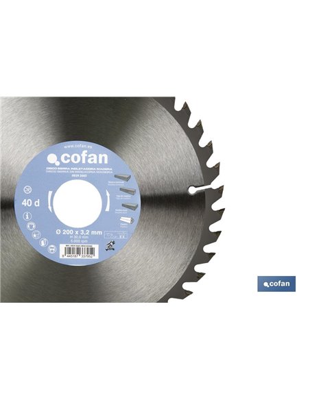 DISCO DE SIERRA INGLETADORA PARA MADERA Ø200 X 3,2 X 30 MM, 40 DIENTES
