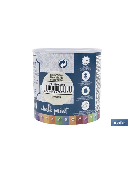 PINTURA A LA TIZA, CHALK PAINT, BLANCO VINTAGE 250 ML
