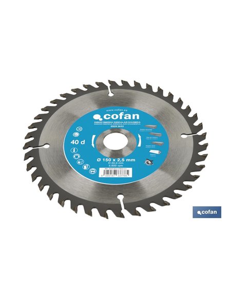 Disco de serra para madeira Ø150 x 20mm, 40 dentes