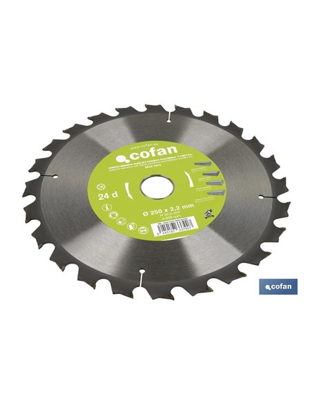DISCO DE SIERRA INGLETADORA PARA MADERA/METAL Ø250 X 2,2 X 30 MM, 24 DIENTES