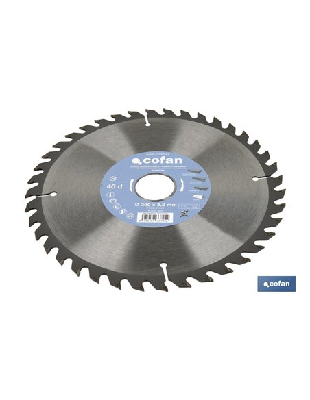 DISCO DE SIERRA INGLETADORA PARA MADERA Ø200 X 3,2 X 30 MM, 40 DIENTES