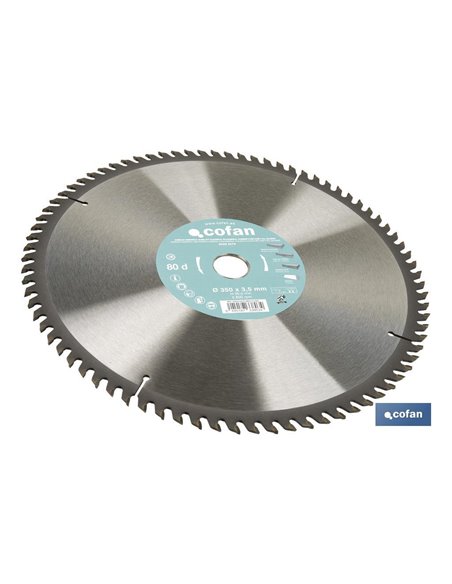 DISCO DE SIERRA INGLETADORA PARA MADERA CON INSERTOS DE METAL DURO Ø350 X 3,5 X 30 MM, 80 DIENTES