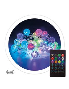 Guirnalda de bolas LED 3M con USB + mando 24 funciones RGB IP44