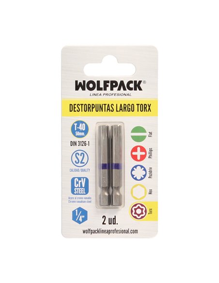 Puntas Largas Destornillador Torx T40 (2 Piezas). Acero S2 al Cromo Vanadio. Puntas Hexagonales, Destorpuntas,
