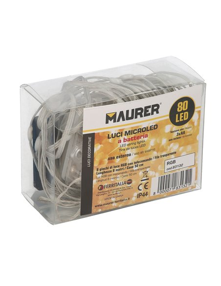 Luces Navidad Luz Multicolor 80 Microled a Pilas Con Mando. Uso Interno / Externo Protección IP44. 3 Baterias AA