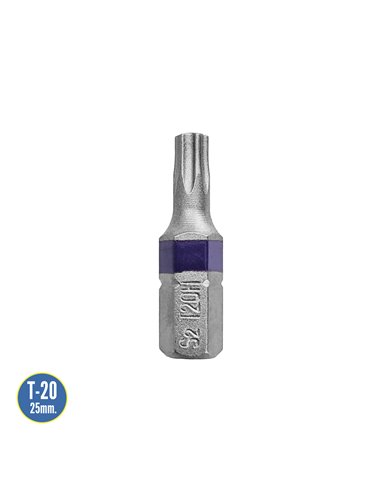 Puntas Destornillador Torx 20 Inviolable (2 Piezas). Acero S2 al Cromo Vanadio. Puntas Hexagonales, Destorpuntas,