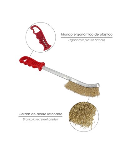 Escova Manual em Aço Latão com Cabo Vermelho 34 cm.