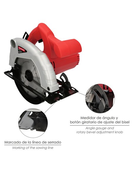 Serra circular de 1300 W com disco de 185 mm, 4800 RPM
