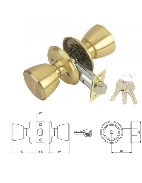 Pomo MCM 508 Con Llave Latonado Entrada 60 mm.