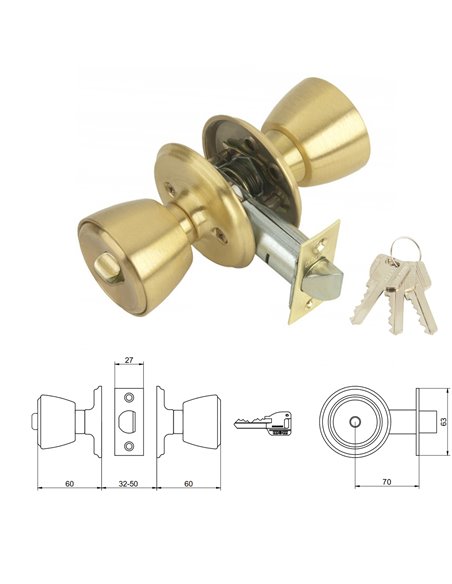 Pomo MCM 501B Con Llave y Condena Latonado Entrada 70 mm.