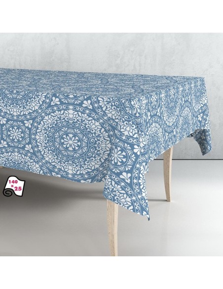 Rollo de hule mantel mandala azul 140cm x 25m exma