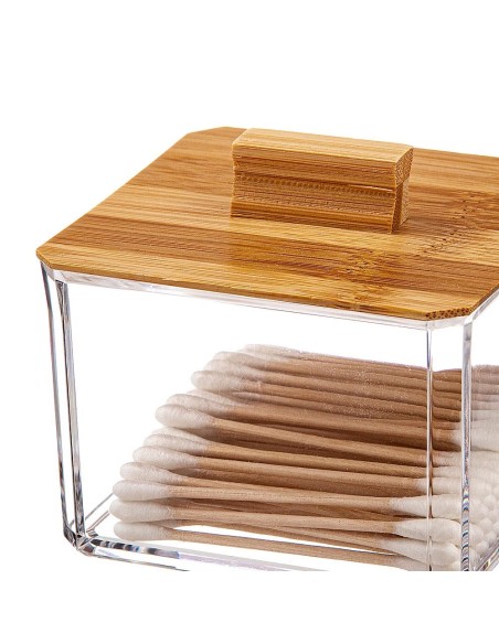 Organizador para cosmeticos cuadrado con tapa de bambu 8cm ballete