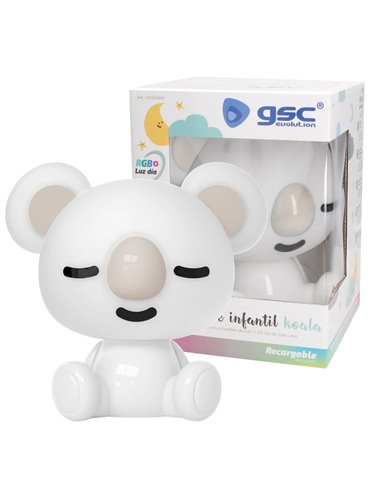 Luz de noche infantil LED Koala 2,5W RGB + luz día batería recargable Blanco
