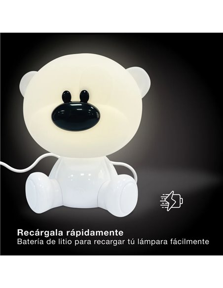 Luz de noche infantil LED Osito 2,5W RGB + luz día batería recargable Blanco