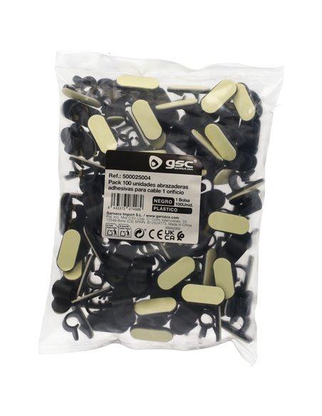 Pack 100u abrazaderas adhesivas para cable 1 orificio