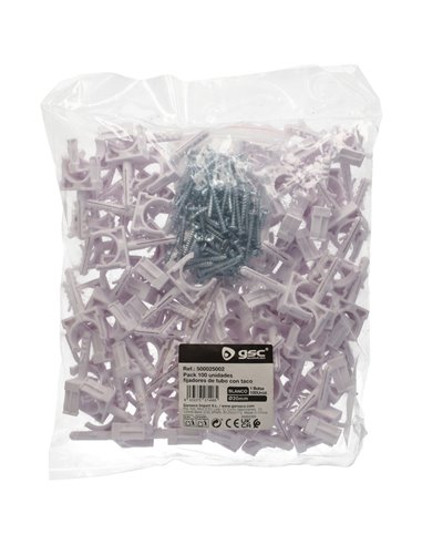 Pack 100u fijadores de tubo con taco Ø20mm