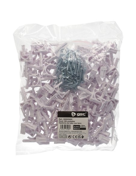 Pack 100u fijadores de tubo con taco Ø20mm