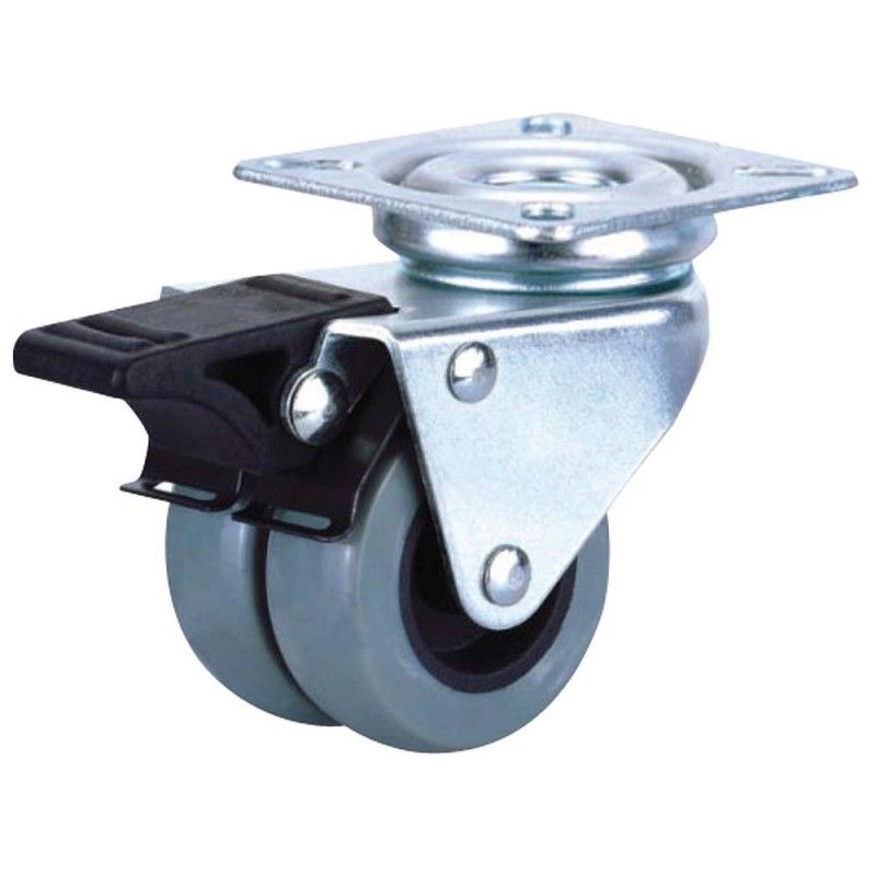 Roda Doméstica Dupla Placa Poliamida Cinza com Freio 50mm