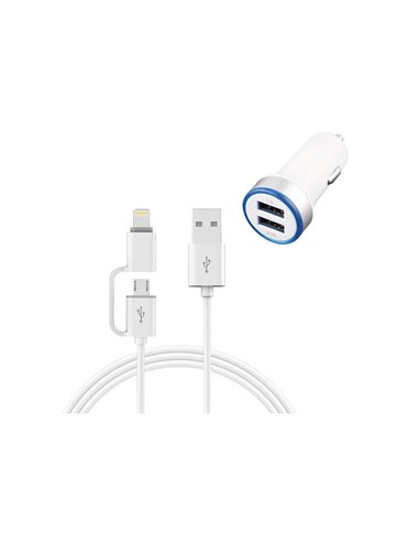 Cargador coche onlex 2usb + cable ios/android